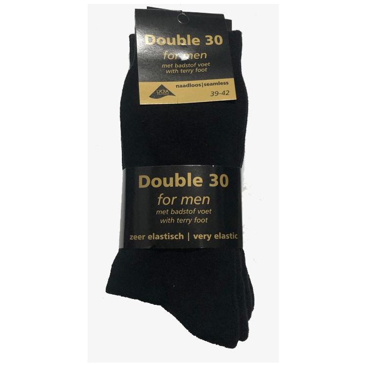 Double 30 Herensokken zwart badstof voet