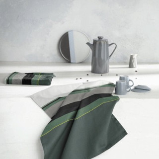 Keukenset DDDDD groen / grijs streep Rico | Theedoek + keukendoek