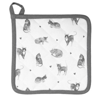 Pannenlap grijs wit met katten | Clayre & Eef