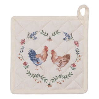 Pannenlap beige blauw met kip en haan | Clayre & Eef