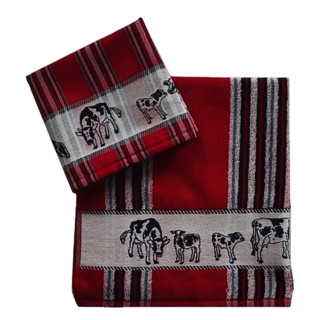 Keukenset DDDDD rood met koeien / theedoek + keukendoek Friesian