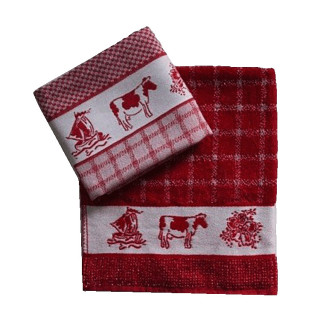Keukenset DDDDD rood met o.a. koeien | Theedoek + keukendoek Holland