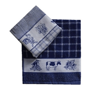 Keukenset DDDDD blauw met o.a. koeien | Theedoek + keukendoek