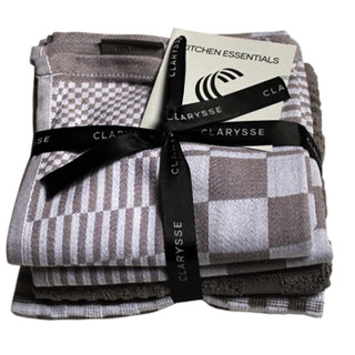 Clarysse taupe geblokt keukenset | Handdoek, theedoek en vaatdoek