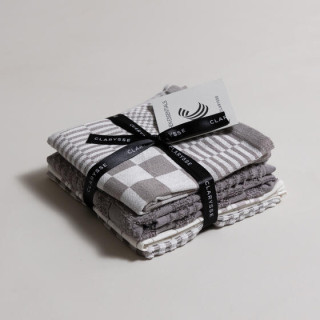 Clarysse taupe geblokt keukenset | Handdoek, theedoek en vaatdoek