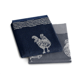 DDDDD keukenset Goodmorning blue met kippen | Theedoek en keukendoek