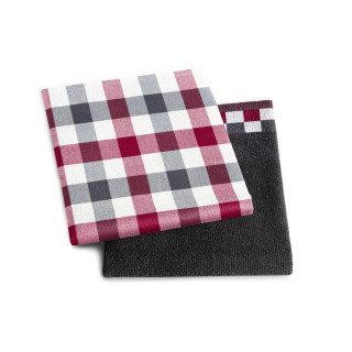 DDDDD keukenset Carré grijs en rood | Theedoek en keukendoek