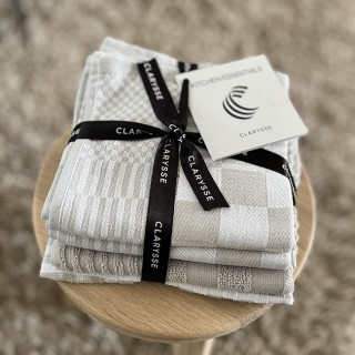 Clarysse beige geblokt keukenset | Keukendoek, theedoek en vaatdoek