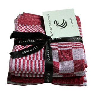 Clarysse rood geblokt keukenset | Keukendoek, theedoek en vaatdoek