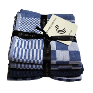 Clarysse blauw geblokt keukenset | Keukendoek, theedoek en vaatdoek
