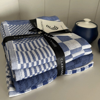 Clarysse blauw geblokt keukenset | Keukendoek, theedoek en vaatdoek