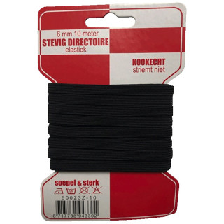 Stevig elastiek zwart 6 mm | 10 meter directoire elastiek rode kaart