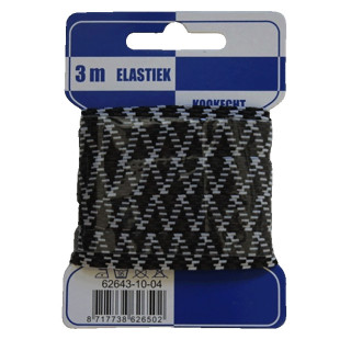 Elastiek zigzag zwart/grijs 10mm breed | 3 meter kaartje elastiek