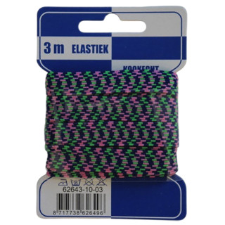 Elastiek zigzag blauw/groen/roze 10mm | 3 meter elastiek op kaart