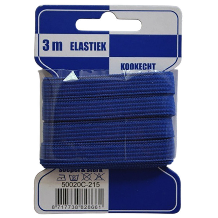 Elastiek blauw 10mm | 3 meter elastiek op kaart