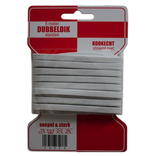Elastiek dubbeldik wit 5mm 5 meter | Kaartje elastiek rood