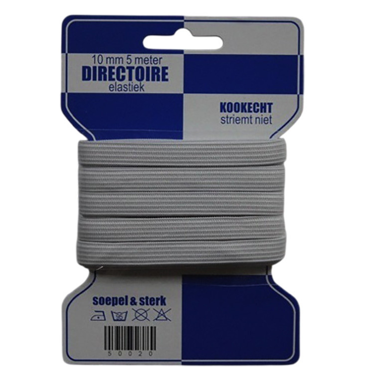 Directoire elastiek wit 10mm | 5 meter op blauwe kaart
