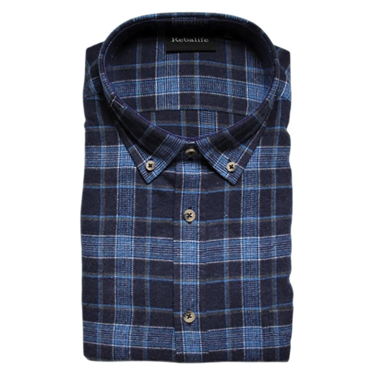 Blauw flanellen overhemd maat XL | Klassiek herenoverhemd (nr. 7)