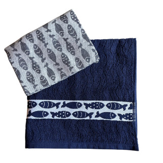 Kracht keukenset vissen blauw | Theedoek en keukendoek