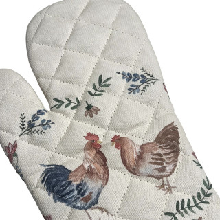 Ovenwant beige blauw met een kip en een haan | Clayre & Eef