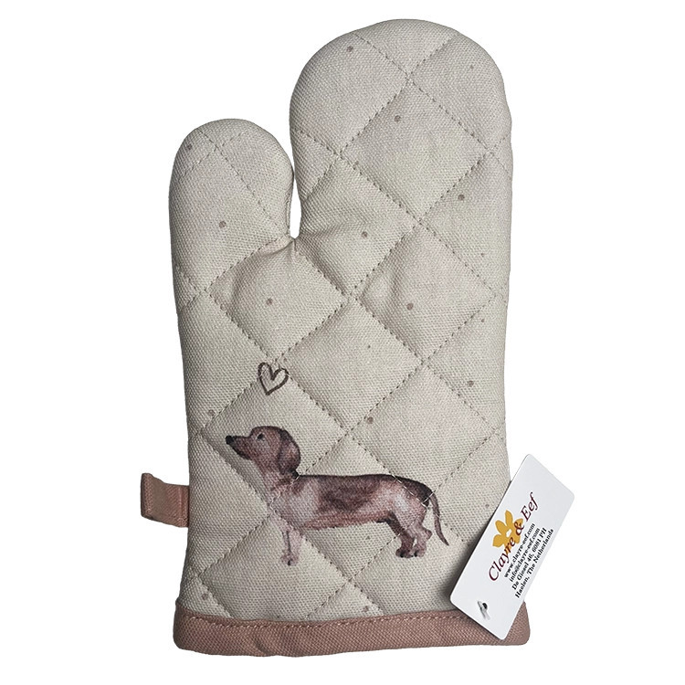 Kinder ovenwant beige met een teckel | Clayre & Eef