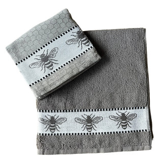 DDDDD Honey bees / bijen grijs keukenset | Handdoek en theedoek