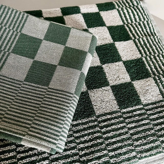 Keukenset DDDDD  groen geblokt / theedoek + keukendoek