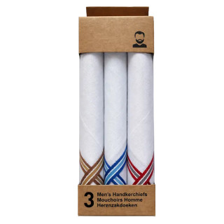 Katoenen heren zakdoeken in cadeauverpakking 3 stuks (T02)