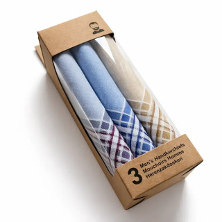 Katoenen heren zakdoeken in cadeauverpakking 3 stuks (T03)