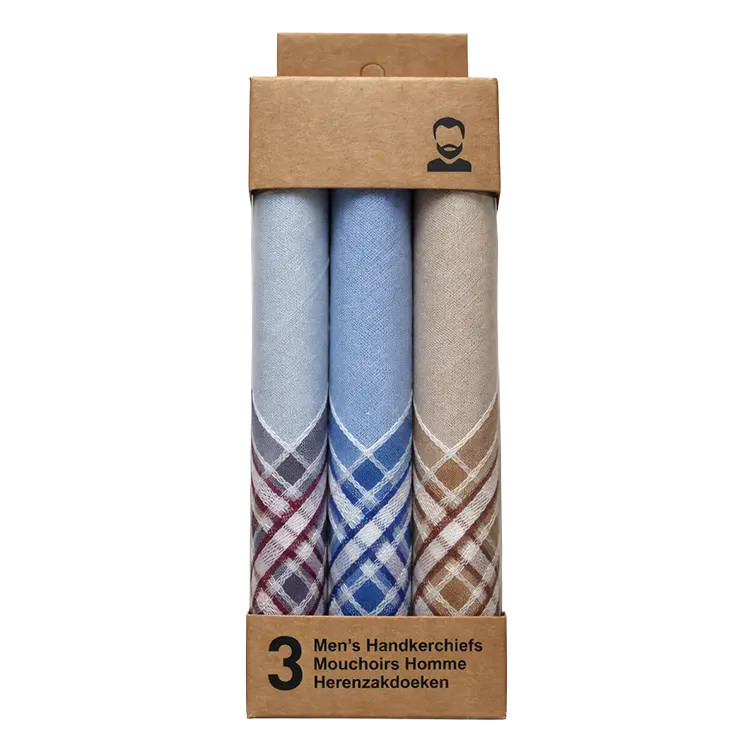 Katoenen heren zakdoeken in cadeauverpakking 3 stuks (T03)