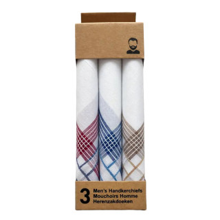 Katoenen heren zakdoeken in cadeauverpakking 3 stuks (T05)