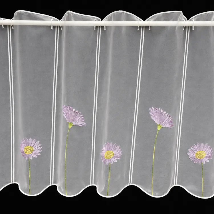 Valletje nr. 22 hoogte 50cm wit met lila bloemen | Valletjes gordijnen