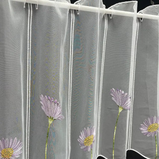 Valletje nr. 22 hoogte 50cm wit met lila bloemen | Valletjes gordijnen