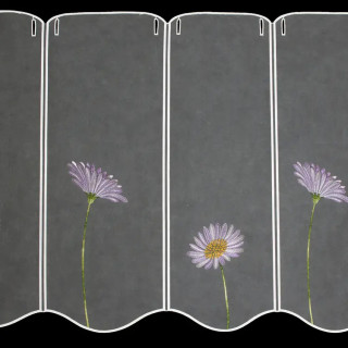 Valletje nr. 22 hoogte 50cm wit met lila bloemen | Valletjes gordijnen