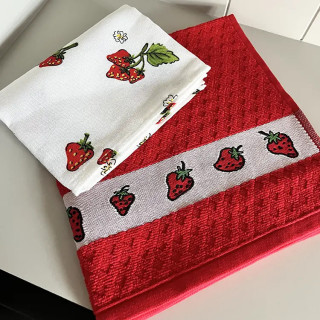 Kracht rood met aardbeien | Theedoek en keukendoek