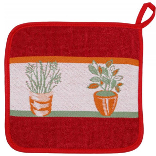 Pannenlap rood met plantjes | 100% katoen | Kracht