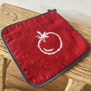 Pannenlap rood met tomaat | Badstof 100% katoen