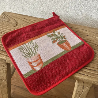 Pannenlap rood met plantjes | 100% katoen | Kracht